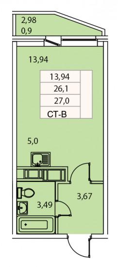Студия 27 м²