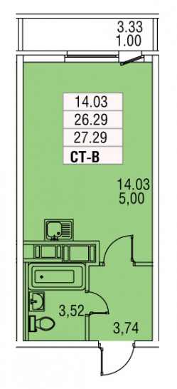 Студия 27.29 м²