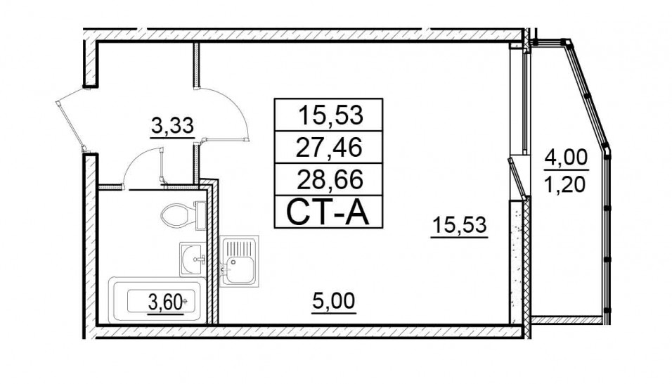 Студия 28.66 м²