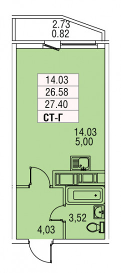 Студия 27.4 м²