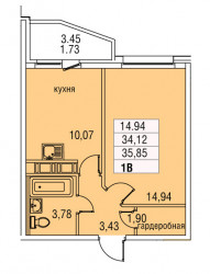 Однокомнатная квартира 35.85 м²