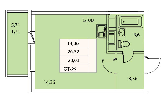 Студия 28.03 м²