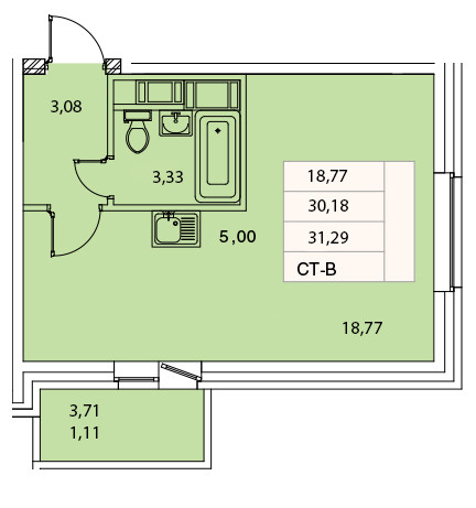 Студия 31.29 м²
