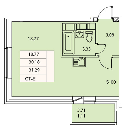 Студия 31.29 м²