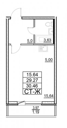 Студия 30.46 м²