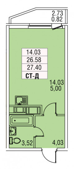 Студия 27.4 м²