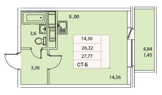 Студия 27.77 м²