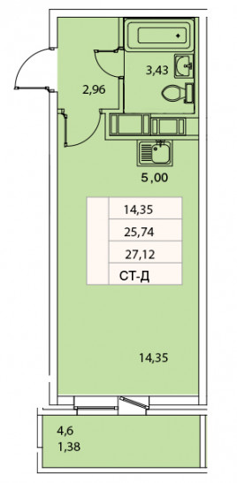 Студия 27.12 м²