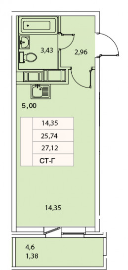 Студия 27.12 м²